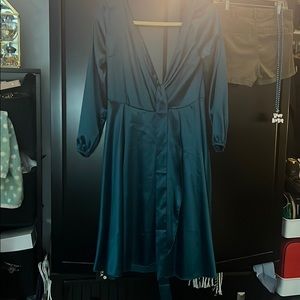 Green satin style dress